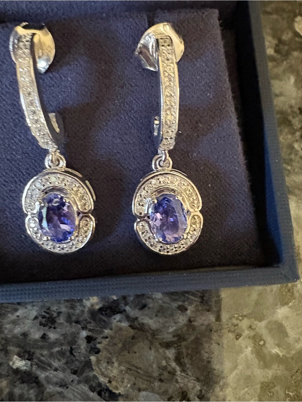 Sterling Silver Drop Earrings with Amethyst and Diamonds